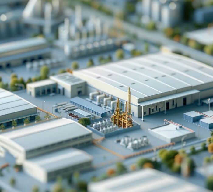 Scalable multi-tenant industrial estate layout with shared infrastructure and diverse facilities.