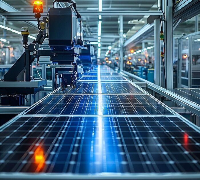 Automated assembly line showcasing next-gen solar module manufacturing with advanced technology.