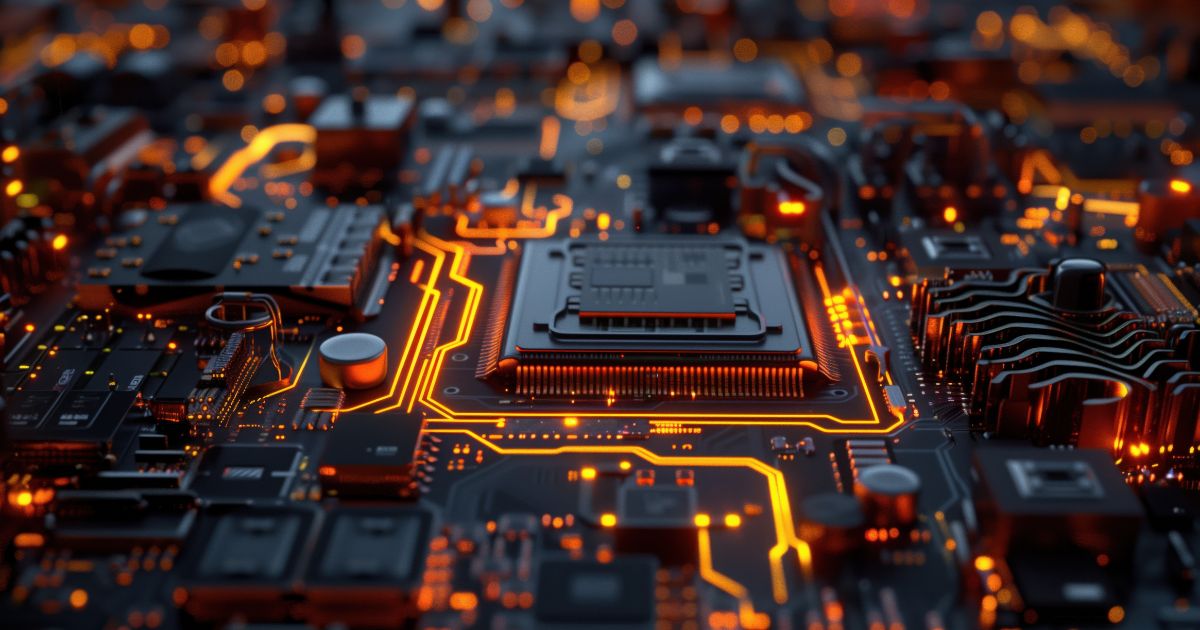 Detailed view of a microchip circuit board reflecting semiconductor plant design essentials in action.
