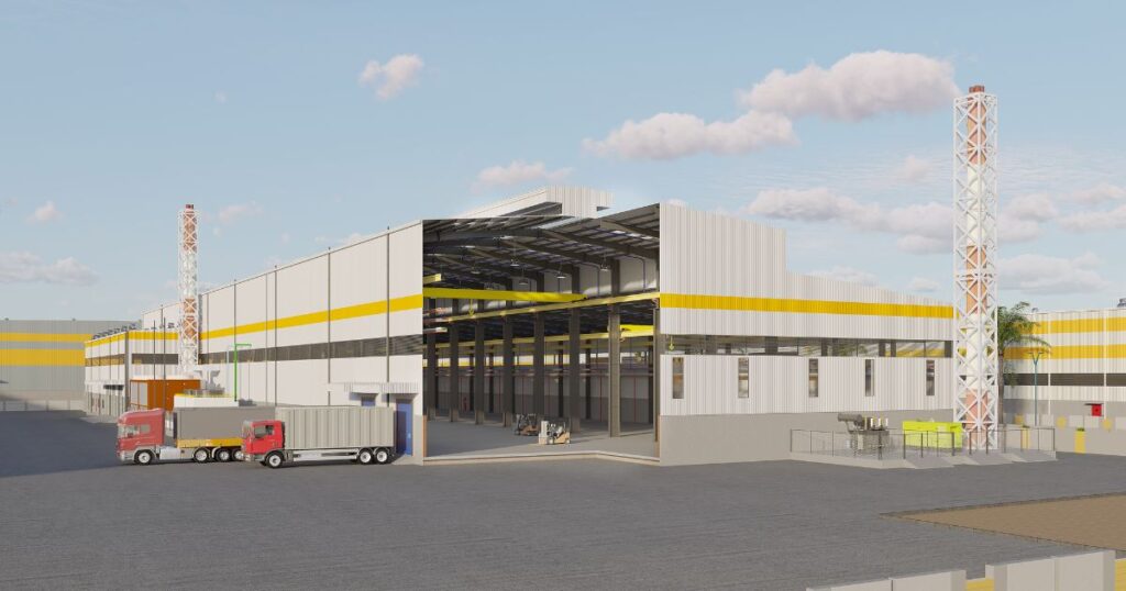 Industrial facility exterior with trucks and open bay, illustrating streamlined project execution phases