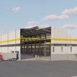 Industrial facility exterior with trucks and open bay, illustrating streamlined project execution phases